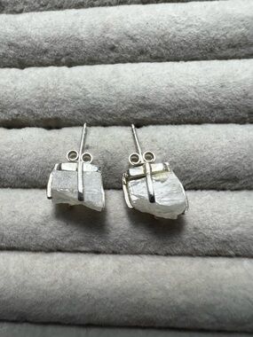 Silver Raw Moonstone Stud Earrings